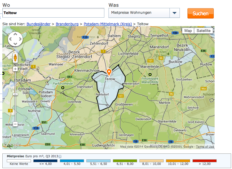 Mietspiegel Teltow und Umgebung